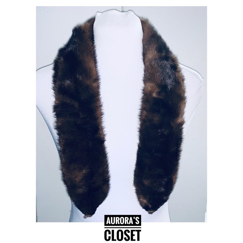 VTG Brown Mink Fur Scarf Clip Collar Velvet Lined Pointed Ends